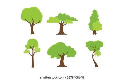 Collection of trees illustrations. Green tree fertile a variety of forms on the white background