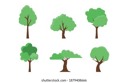 Collection of trees illustrations. Green tree fertile a variety of forms on the white background