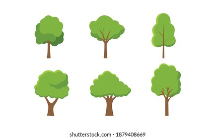 Collection of trees illustrations. Green tree fertile a variety of forms on the white background