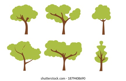 Collection of trees illustrations. Green tree fertile a variety of forms on the white background