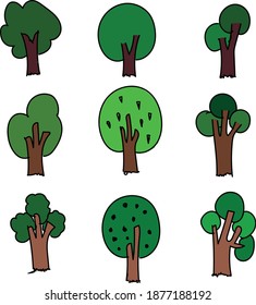 Collection of trees illustrations with shadows and highlights in flat style
.