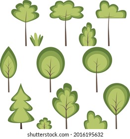 Collection of trees on white background. nature or healthy. Vector illustration