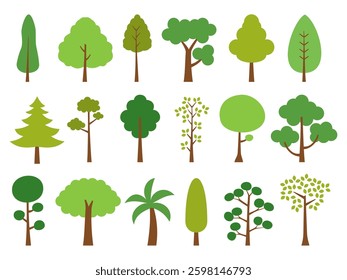 Collection of trees on white background. Trees forest illustration