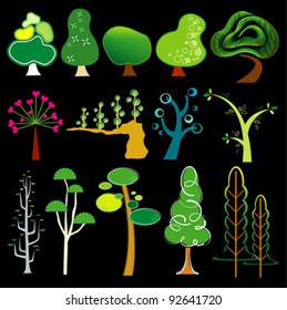 Collection of trees on  white background