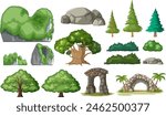 Collection of trees, rocks, and archways in vector