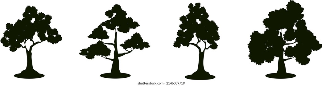 Colección de ilustraciones de silueta arbórea. Se puede utilizar para ilustrar cualquier tema de la naturaleza