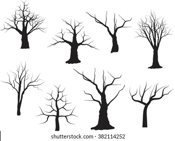 Vector Bare Tree Silhouettes Black Stylized Stock Vector (Royalty Free ...