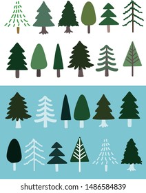 Collection of trees in soft colors. Flat illustration. Vector.