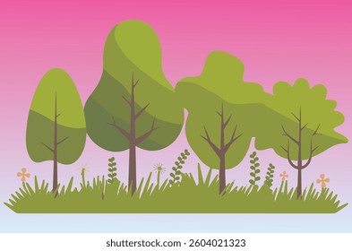 Collection of trees. tree set Colors background. vector illustration