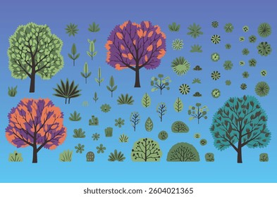 Collection of trees. tree set Colors background. vector illustration