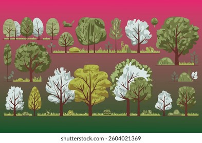 Collection of trees. tree set Colors background. vector illustration