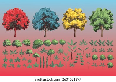Collection of trees. tree set Colors background. vector illustration