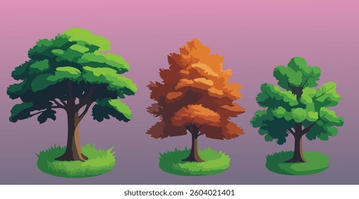 Collection of trees. tree set Colors background. vector illustration