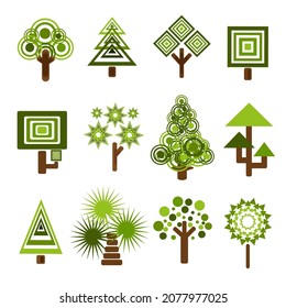 Collection of trees. tree set isolated on white background. vector illustration.	
