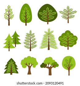 Collection of trees. tree set isolated on white background. vector illustration.	