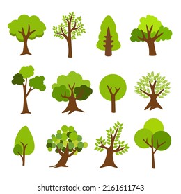 Collection of trees. tree set isolated on white background. vector illustration.