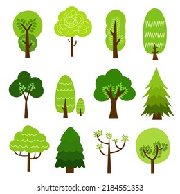 Collection of trees. tree set isolated on white background. vector illustration.