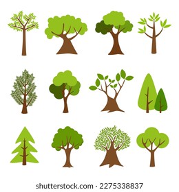 Collection of trees. tree set isolated on white background. vector illustration.