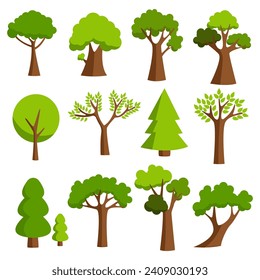 Collection of trees. tree set isolated on white background. vector illustration.