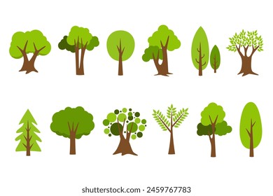 Collection of trees. tree set isolated on white background. vector illustration.