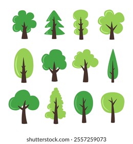 Collection of trees. tree set isolated on white background. vector illustration.