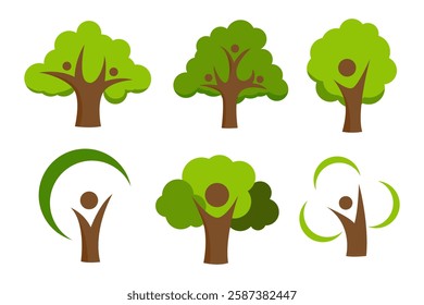 Collection of trees. tree set isolated on white background. vector illustration