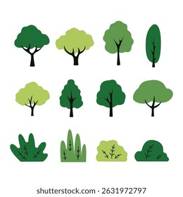Collection of trees. tree set isolated on white background. vector illustration.