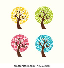 Collection Of Trees. Vector Illustration.