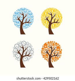 Collection Of Trees. Vector Illustration.