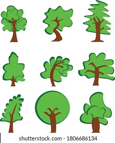 Colección de ilustraciones vectoriales de árboles. ilustrar cualquier tema de naturaleza o estilo de vida saludable.