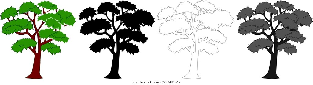 Collection Trees vector, tree silhouette, tree line art on White Background.