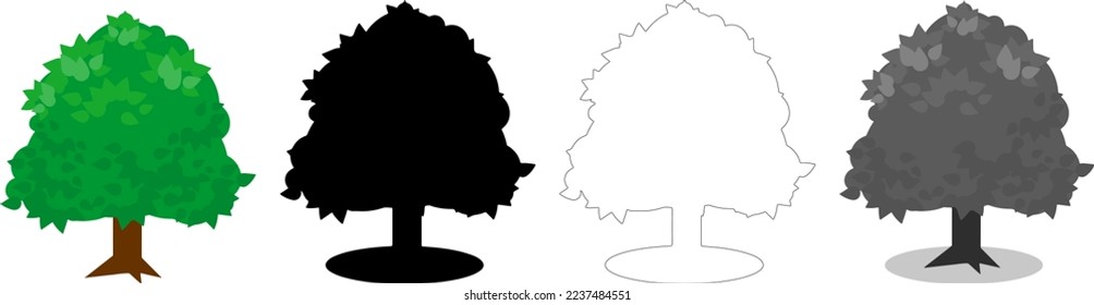 Kollektion Bäume, Vektorgrafik, Baumsilhouette, Baumlinienkunst auf weißem Hintergrund.