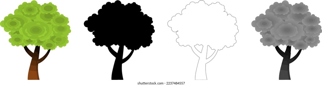 Collection Trees vector, tree silhouette, tree line art on White Background.