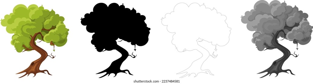 Collection Trees vector, tree silhouette, tree line art on White Background.