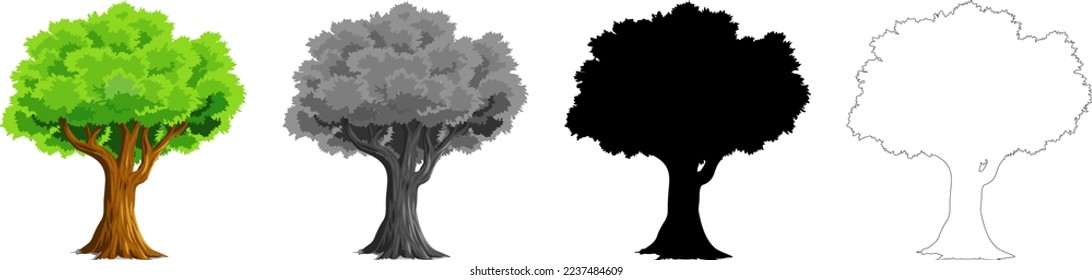 Collection Trees vector, tree silhouette, tree line art on White Background.