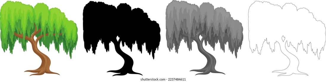 Collection Trees vector, tree silhouette, tree line art on White Background.