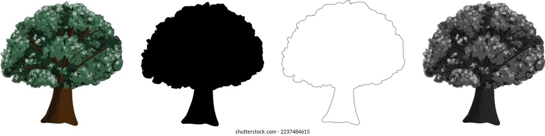 Collection Trees vector, tree silhouette, tree line art on White Background.