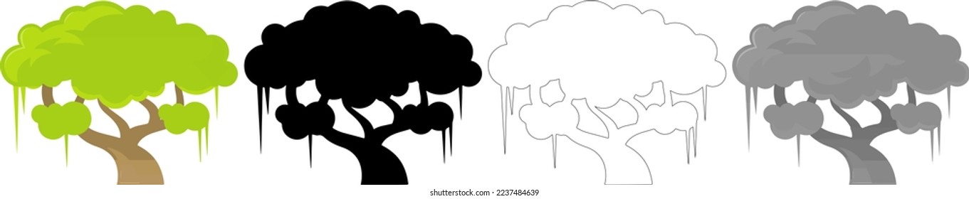 Collection Trees vector, tree silhouette, tree line art on White Background.