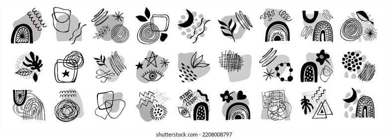 Collection of trend collages in boho style. Minimal composition for social media design, prints, postcards, headers, templates