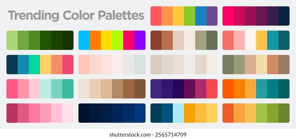 Collection of trending color palettes showcasing a variety of hues and tones. This visually appealing layout is perfect for designers seeking inspiration for their projects.