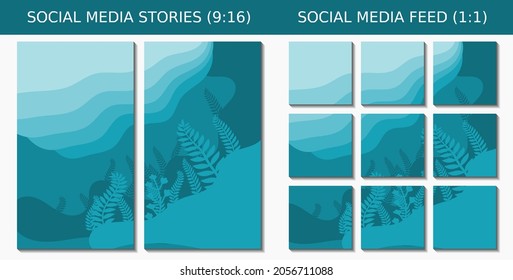 Collection of trendy abstract aesthetic blue floral background vector illustrations. Social media feeds and story backgrounds. print-ready modern wall poster decoration