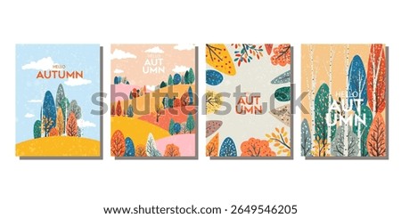 collection of trendy abstract autumn fall poster for cover, card with bright beautiful leaves, plants, autumn forest. template for advertising, sales, web and social media, print