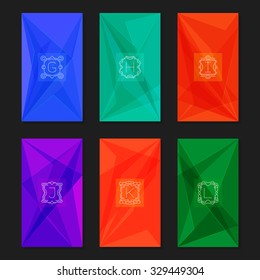 Collection of trendy abstract geometric triangular backgrounds with letter monograms G, H, I, J, K, L.