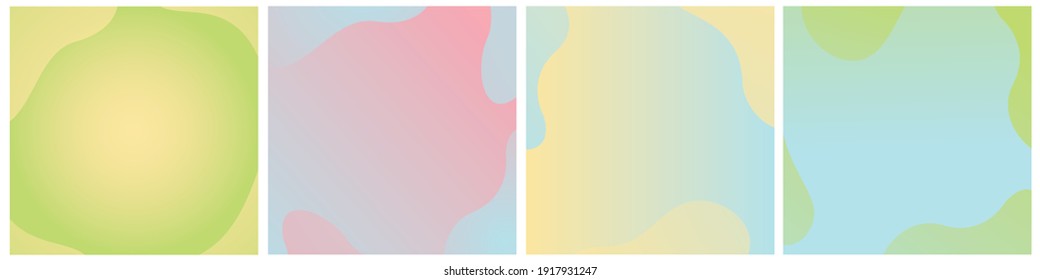 Sammlung von trendigen abstrakten quadratischen Vektorgrafiken für Social-Media-Werbung. Set von sanften pastellfarbenen Frühlingsformen, Bannerdesign und Website, Post, Poster, Flyer, Farbverlauf, Vektorhintergrund.