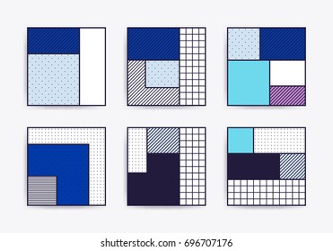 Collection with trendy backgrounds for your project, animation, advertisement, commercial banner, flyer, sale, frame. Simple poster, patches, badges in mix neo memphis, pop art style