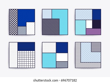 Collection with trendy backgrounds for your project, animation, advertisement, commercial banner, flyer, sale, frame. Simple poster, patches, badges in mix neo memphis, pop art style