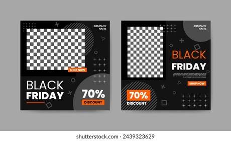 Collection of trendy black friday social media post templates. Square banner design background.