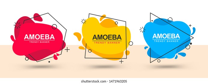 Collection of trendy bright banners. Vector banners in the style of memphis. Template ready for use in web or print design.