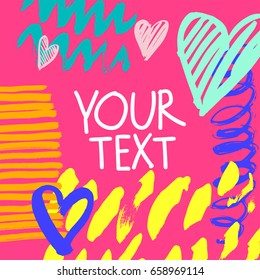 Collection of trendy cards with geometric shapes, hand made textures and logotypes. Wedding, marriage, bridal, birthday, Valentine s day.