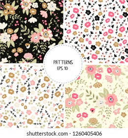 Collection of trendy colorful seamless floral pattern with modern simple flowers. Cute repeated pattern for fabric design, wallpaper,wrapping paper